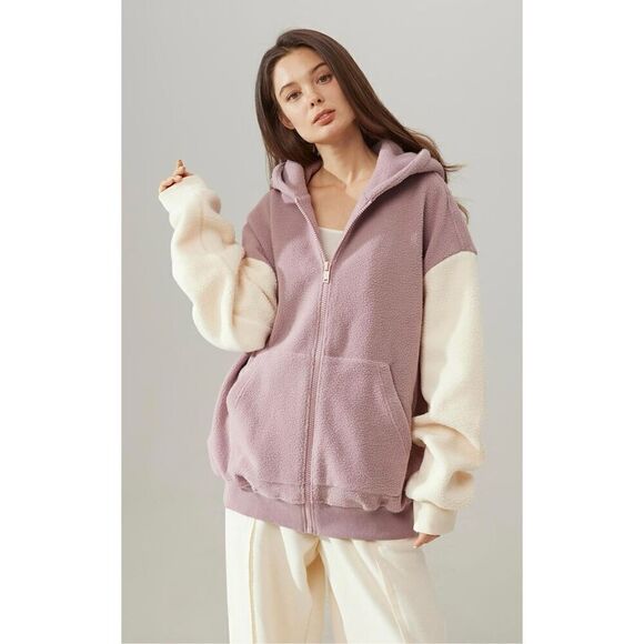 Nap Contrast-Trim Hooded Terry Oversized Sweater Jacket Women’s Small - Picture 1 of 9